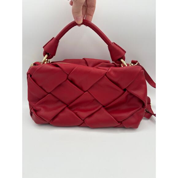 Valentina Fiore Red Italian Leather Handbag  Crossbody Adjustable Purse - Picture 2 of 10